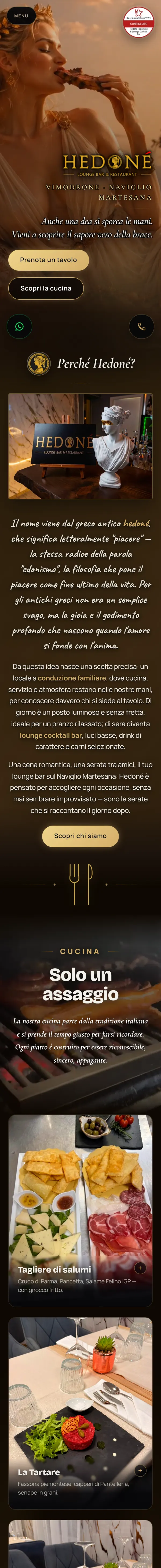 Pagina iniziale del sito Hedoné su telefono