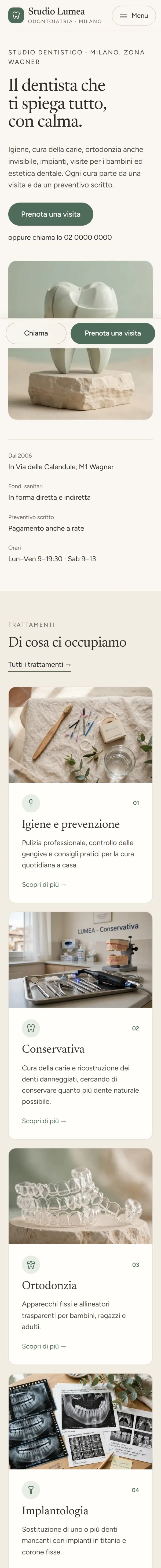 Sito Studio Lumea su telefono: pagina iniziale