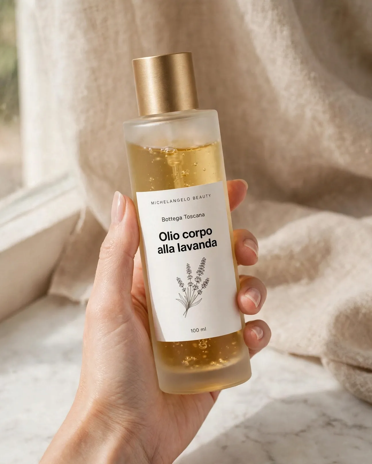 Olio corpo alla lavanda, dimensione reale 100 ml
