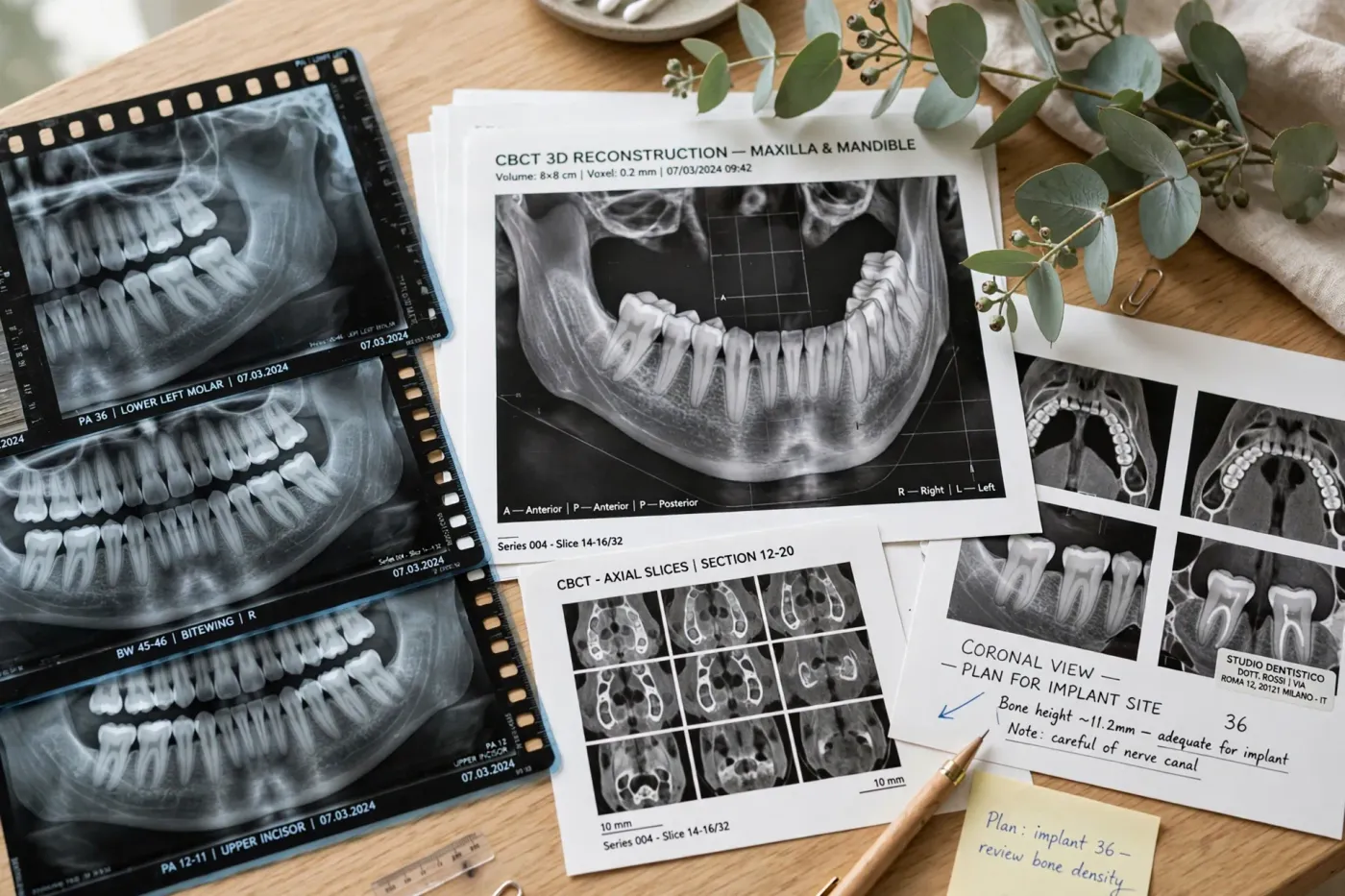 Radiografie e ricostruzioni 3D delle arcate preparate per pianificare un impianto