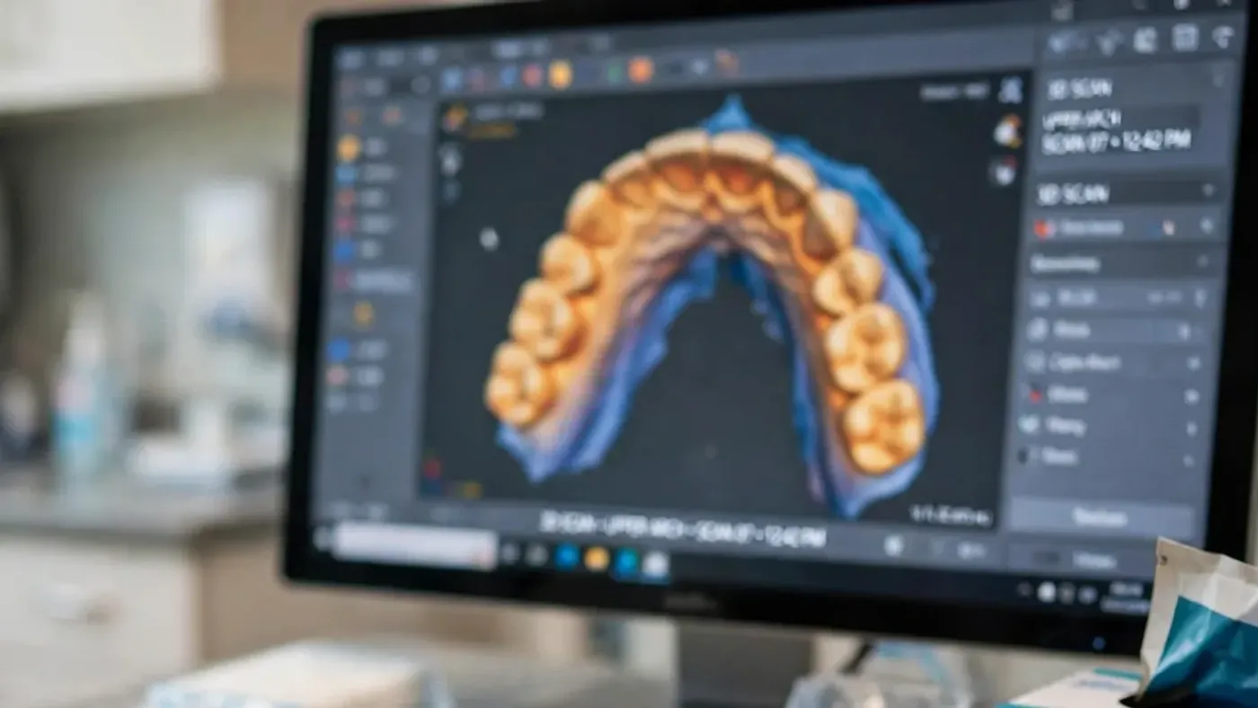 La scansione 3D di un'arcata dentale sul monitor dello studio
