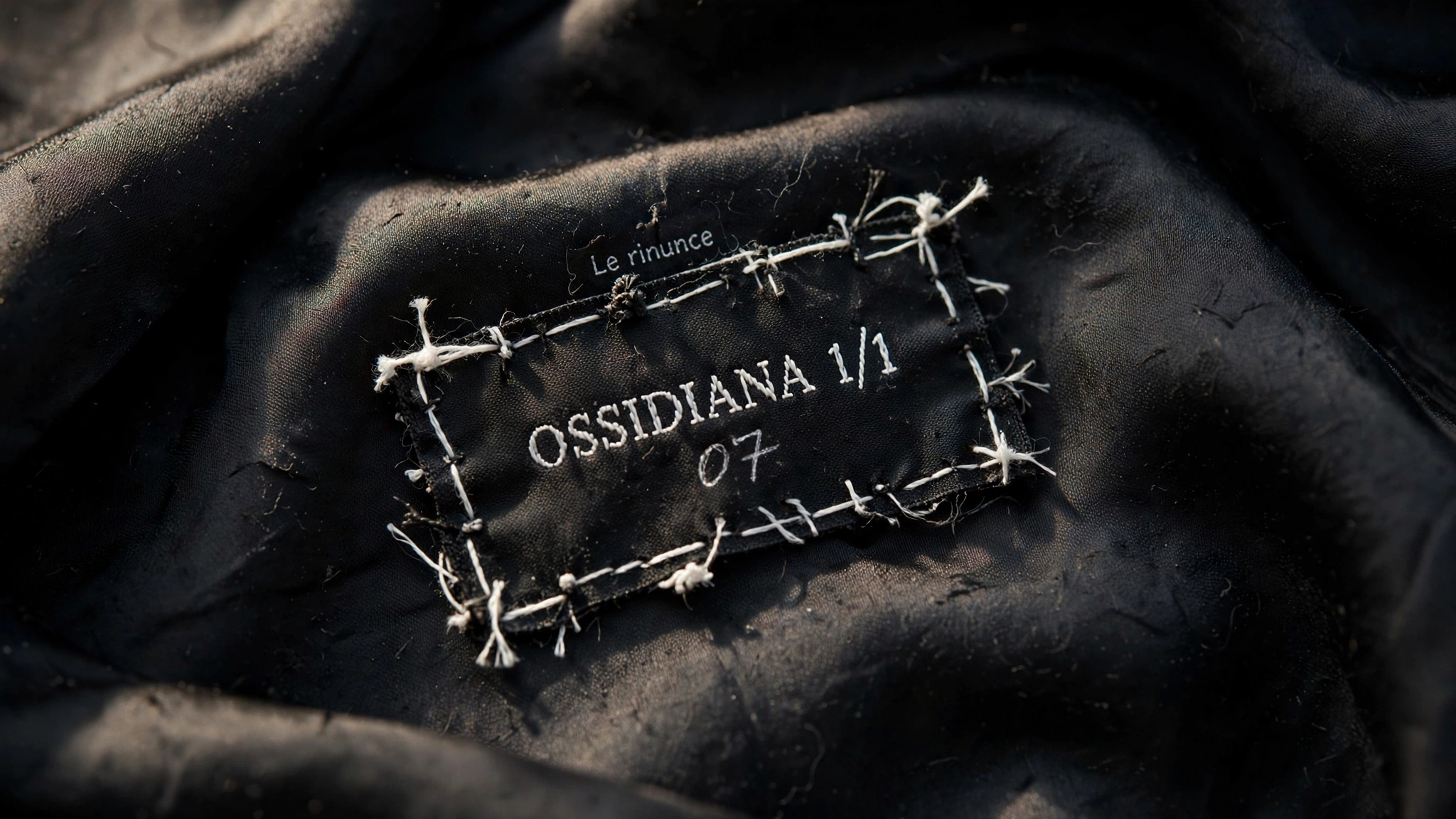 Etichetta Ossidiana 1/1 numero 07 cucita a mano